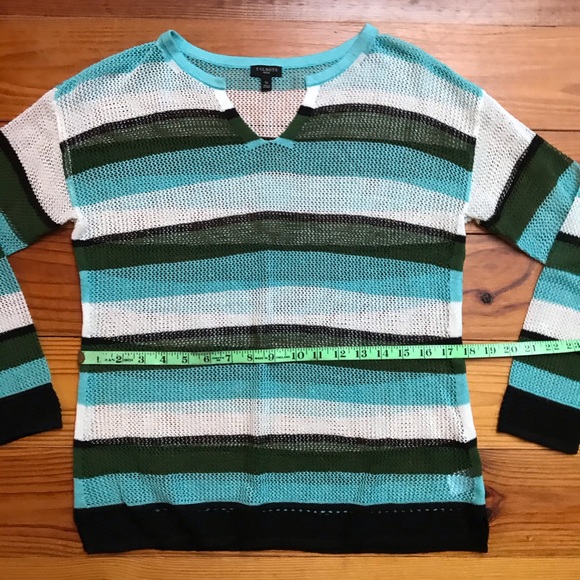 Talbots Teal Green White Striped Linen Sweater, EUC, SP - Picture 8 of 14